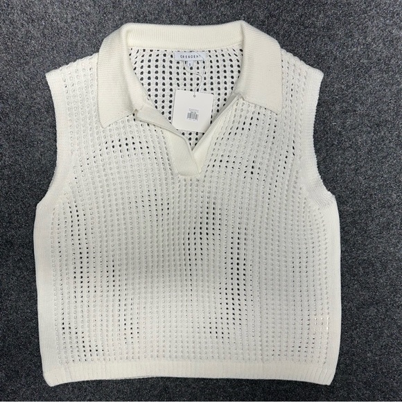 Crochet mesh tank sporty chic white polo vest tennis golf old money preppy - Picture 2 of 6